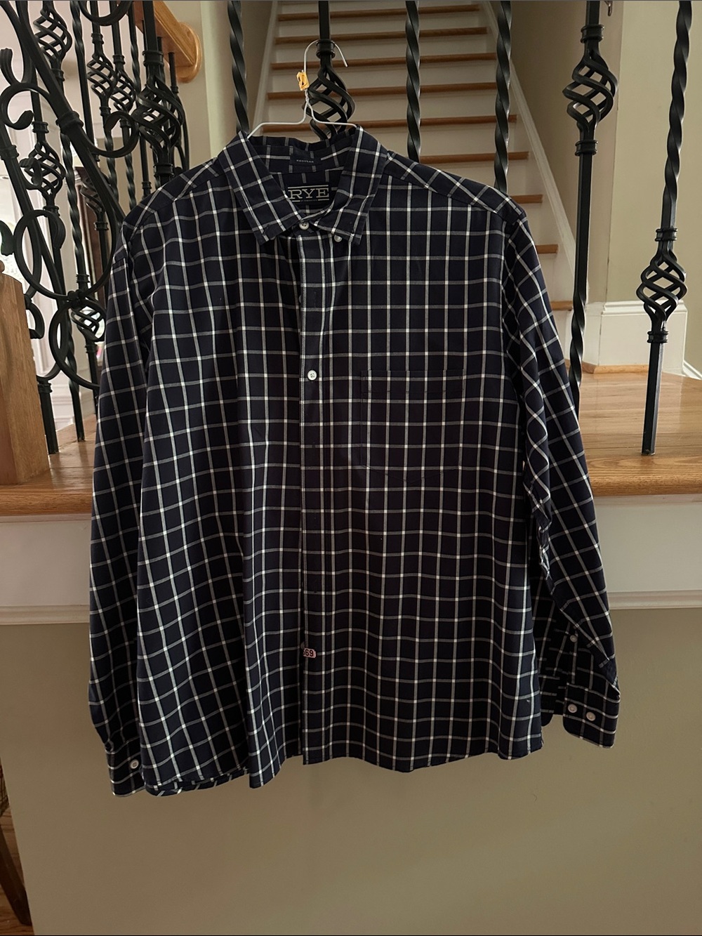Rye Navy Plaid Button-Down Shirt with White Windowpane